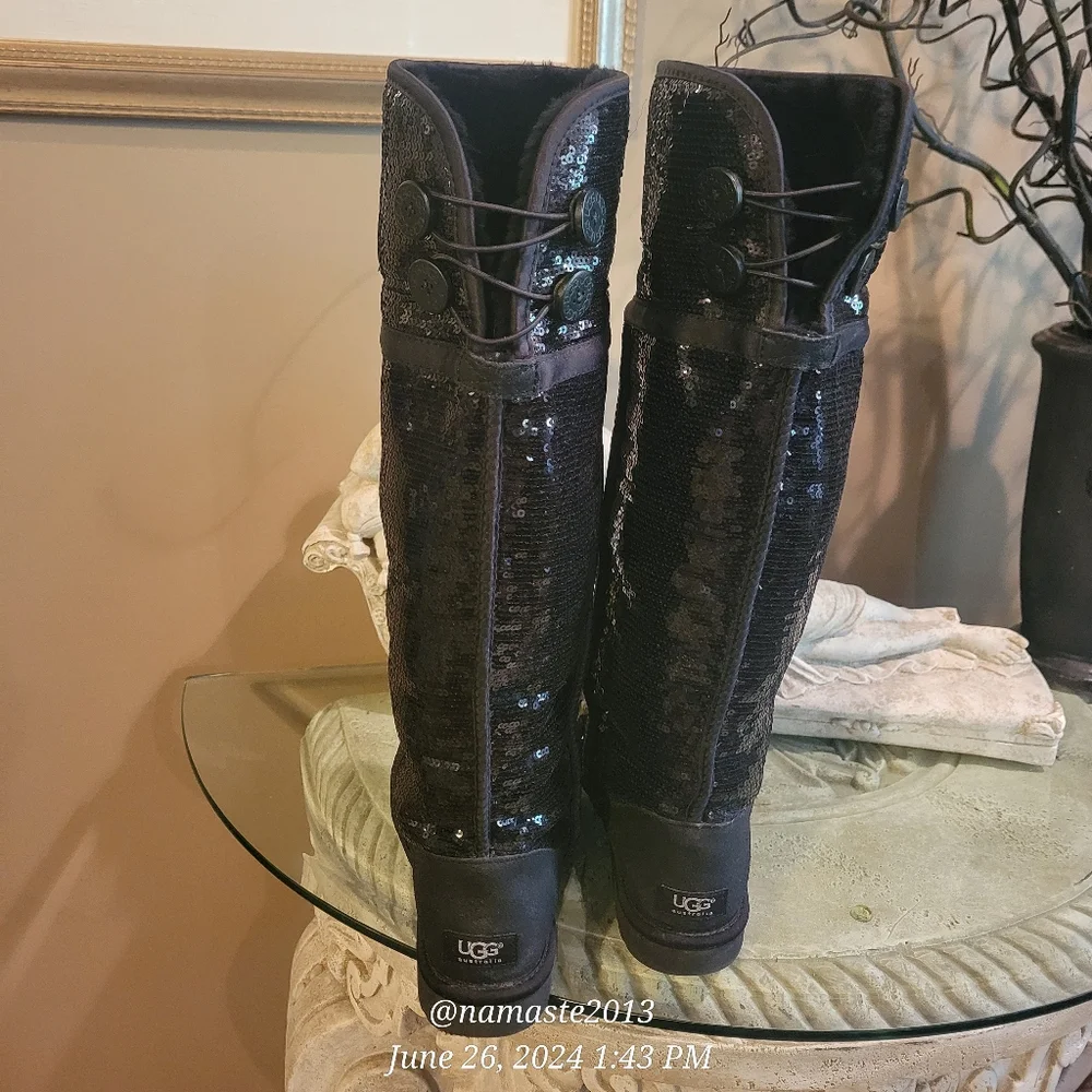 Ugg Bailey Button Sequin Over The Knee Boots Sherpa Shearling Designer #778